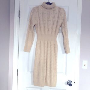 Cream Turtleneck Sweater Dress